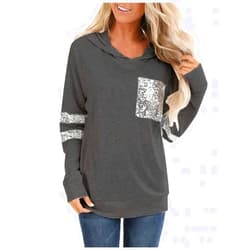BODOAO Womens Cold Shoulder Sequin T-Shirt Ladies Long Sleeve Glitter Tops Blouse Medium Zw Black