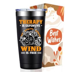 BIRGILT Motorcycle Gifts for Men, Women - Therapy Is Expensive Wind Is Free Motorcycle Gift for Christmas, Birthday - Cool Gifts for Motorcycles Riders, Biker, Lovers - 20oz Tumbler