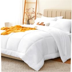 CozyLux White Comforter Queen Comforter Set - 7 Pieces Bed in a Bag Comforters Queen Size, Bedding Sets with All Season Quilted Comforter, Flat Sheet, Fitted Sheet, Pillowcases, White, Queen