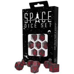 Q Workshop Q-Workshop Space Dice Set Voyager RPG Dice – Shimmering Black with Red Engravings – Ideal for Tabletop Games & RPGs – 7 Polyhedral Dice – (D4, D6, D8, 2D10, D12, D20)