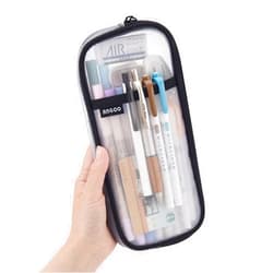 EASTHILL Grid Mesh Pen Pencil Case with Zipper Clear Makeup Color Pouch Cosmetics Bag Multi-Purpose Travel School Teen Girls and Boys Transparent Stationary Bag Office Organizer Box for Adluts(White