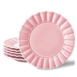 HOMBENE DINNERWARE NOT ONLY FOR DINNER HOMBENE Dessert Plates 8 Inches Set for 6 Ceramic Serving Plates,plates for Cake Waffles, Snacks, Pasta, Noodle,Dinner, Microwave & Dishwasher Safe, Wavy Style (Peach Bloom Pink)
