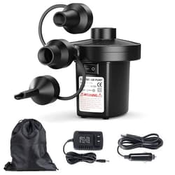 Motorenbau Electric Air Pump for Inflatables,Portable Quick-Fill Air Pump with 3 Nozzles,110V AC/12V DC, Inflator/Deflator Pumps for Outdoor Camping, Air Mattress Beds, Boats,Inflatable Cushion,Couch,Pool Floats