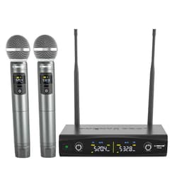 Phenyx Pro Wireless Microphone System, Metal Wireless Mic Set, Handheld Cordless Dynamic Microphones for Singing, Karaoke, Church, 2x30 UHF Tunable Frequencies,200 ft Range (PTU-52-2H)