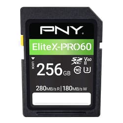 PNY 256GB EliteX-PRO60 UHS-II SDXC Memory Card - R280MB/s W180MB/s, U3, V60, 4K UHD, Full HD, UHS-II for Professional Photographers & Content Creators, DSLR Mirrorless Cameras, Advanced Video Cameras