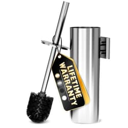 Novsix Silver Modern Toilet Brush and Holder Set with Wall Mount - Stainless Steel Toilet Brush with Holder - Removable Inner Bowl, Shiny Design, Splash Protection & Dense Bristles for Bathroom Cleaning