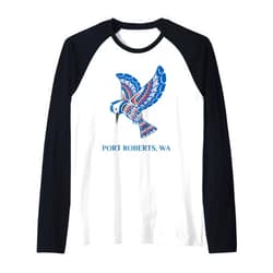 Port Roberts WA Native American Kingfisher Bird Port Roberts Washington Native American Kingfisher Bird Raglan Baseball Tee