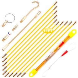 Boeray 11' Fiberglass Running Electrical Wire Cable Pulling Fish Tape Kit with 5 Different Attachments and Fish Tape Tool in a Carrying Case
