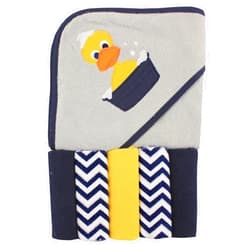 Luvable Friends Unisex Baby Hooded Towel with Five Washcloths, Duck, One Size Duck One Size