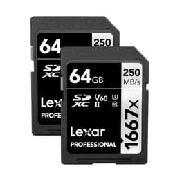 Lexar 64GB (2-Pack) Professional 1667x SDXC Memory Cards, UHS-II, C10, U3, V60, Full-HD & 4K Video, Up To 250MB/s Read, for Professional Photographer, Videographer, Enthusiast (LSD64GCBNA16672)