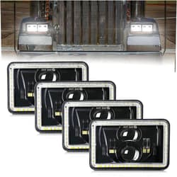 MAYELLO 4Pcs 4x6 LED Headlights DOT 60W Hi/Lo Sealed Beam Headlights Compatible with Peterbilt 379 Kenworth T800 T600 Freightinger Ford Probe Chevy Oldsmobile Cutlass H4651 H4652 H4656 H4666 H6545