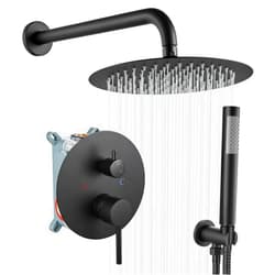 gotonovo 10 Inch Round Rain Shower System Wall Mounted Bathroom Mixer Combo Set High Pressure Shower Head with Rough in Valve Cylindrical Handheld Matte Black