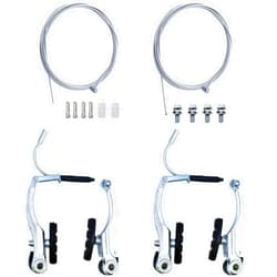Hmseng 2 Pairs Bike Brakes, Universal Complete V Bike Brakes Set, Mountain Bike Replacement for Most Bicycle,Road Bike Brakes Cables with Front Back Wheels End Caps,End Ferrules -Black