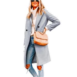 Hooever Women's Winter Wool Coat Casual Notch Lapel Single-Breasted Peacoat