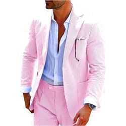 LYOUCI Men's 2 Piece Seersucker Suits Lightweight Breathable Striped Blazer Pants Beach Wedding Casual Striped Blazer Pants