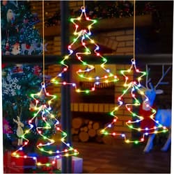 Raymall Christmas Window Lights Battery Operated, 3PCS 55 Indoor LED Christmas Window Lights Decorations with Timer, Remote Control