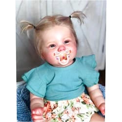 Angelbaby Realistic Big Reborn Baby Dolls 24 inch Lifelike Soft Silicone Newborn Girl Dolls Weighted Cute Smiling Toddler Doll with Teeth Infant Doll Handmade Toy Sets (Green/Floral)