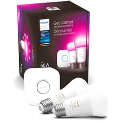 Philips Hue Smart Light Starter Kit - Includes (1) Bridge and (2) 60W A19 LED Bulb, White and Color Ambiance Color-Changing Light, 800LM, E26 - Control with App or Voice Assistant