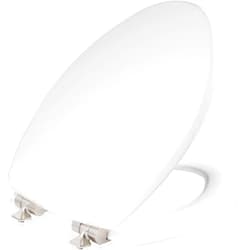 Mayfair Bennett Toilet Seat with Brushed Nickel Hinges, Slow Close Wood Seat, Secure Metal Hinges, Easy Install, Elongated, White