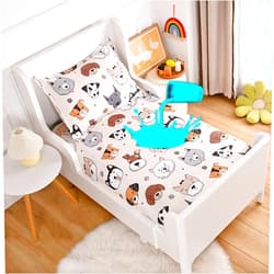KWLOVER Bed Fitted Sheet and Pillowcases Set,TPU Waterproof Mattress Protector,Doggy Printed Bed Sheets for Kids (Cream, Twin)