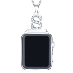 Callancity Watch Necklace Pendant Letter A-Z Watch Connector Adapter 2 in1 Stainless Steel Platinum Plated Box Chain Compatible for Apple Watch Series 8/7/6/5/4/3/2/1 38mm 40mm 41mm