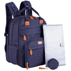 BabbleRoo Extra Large Diaper Bag Backpack, Expandable Baby Bag with Up to 50% More Capacity - Travel Essentials Baby Bag Tote with Changing Pad, Stroller Straps & Pacifier Case - Unisex, Denim Blue