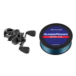 KastKing Zephyr Baitcasting Fishing Reel, Left Handed, Black & KastKing Superpower Braided Fishing Line, Gray, 15 LB, 150 Yds