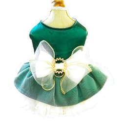 ANIAC Retro Dog Tulle Dress with Leash Ring Spring Summer Girl Puppy Clothes for Small Dog Cat Apparel Formal Pet Prom Dress for Wedding Birthday Valentines (Green,Medium)