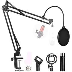 Luling Arts Microphone Stand for Blue Yeti, Quadcast Boom Arm Scissor Mic Stand with Windscreen and Double layered screen Pop Filter Heavy Duty Mic Boom Scissor Arm Stands, Broadcasting and Recording.Game