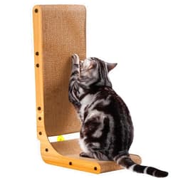 Poils bebe L Shape Cat Scratcher, 26.8 Inch Cat Scratchers for Indoor Cats, Protecting Furniture Cat Scratch Pad, Cardboard Cat Scratching with Ball Toy, Catnip, Large