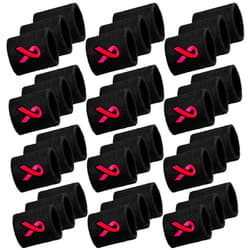 Meooeck 36 Pieces Breast Cancer Awareness Sweatband Pink Ribbon Wristbands Sports Sweatband for Football Basketball Baseball Running