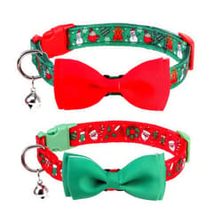 PUPTECK Christmas Bowtie Dog Collar with Bell 2 Packs, Adjustable Breakaway Puppy Collar, Sweet Gift for Small Dogs Pets, 11.8-15.7 in