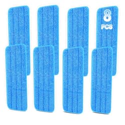 H-Gamely Set of 8 Microfiber Spray Mop Replacement Heads for Wet/Dry Mops Reusable Replacement Refills Fits for Floor Care System (Blue)