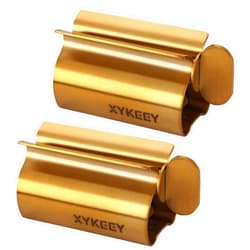 XYKEEY Toothpaste Tube Squeezer - Set of 2 Toothpaste Squeezer Rollers, Metal Toothpaste Tube Wringer Seat Holder Stand (Matt Gold)