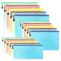 Toplive Plastic Mesh Zipper Pouch, 15 Packs (A4/A5/A6 Size,5 Colors) Waterproof Mesh Bag Document Bag File Folder for School Office Supplies
