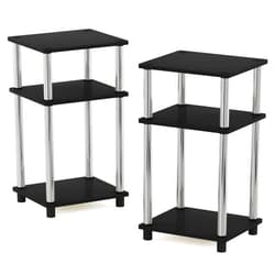 Furinno Simplistic End Side Night Stand/Bedside Table with Stainless Steel Tubes, 2-Pack, 2-Tier Poles, Americano/Chrome