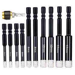 Dualshine 11 Pcs Diamond Drill Bits Set for Granite Ceramic Marble Tile Stone Glass Porcelain Cement Hard Materials, 1/4'' Built in Integrated Coolant for Core Fast Dry Drilling, Size 3/16 1/4 5/16 3/8 1/2 inch