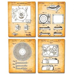 Lone Star Art Store Original Record Players Patent Art Prints - Set of Four Photos (8x10) Unframed - Makes a Great Music Room or Studio Decor and Gift Under $20 for Vinyl Lovers and Collectors