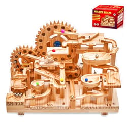 Losbenco Wooden Marble Run Electric Motorized, Electric Marble Run Brain Teaser Wooden Puzzles Building Toy with 46 Blocks and 23 Marbles, 3D Wooden Puzzles Kit for Adults and Kids to Build