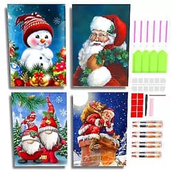 STARART Santa Claus Christmas Diamond Painting Kits for Adults and Kids, Round Full Drill DIY Diamond Art with Enough Tools Perfect for Christmas Decorations(4 Pack, 12 x 16 inch)