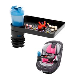 SEVEN SPARTA Car Seat Tray for Kids Toddler Travel with Soft Rubber Base, Rotatable and Removable Cup Holder Snack Tray for Food Color and Play for Family Road Trip Essentials (1, Standard Base)