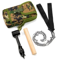 XPECIAL Survival Settlers Tool Set, Bushcraft Hand Auger Wrench with Pocket Chainsaw, Bushcraft Gear and Equipment Scotch Eye Wood Drill Peg and Manual Hole Maker Multitool for Camping, Bushcrafting