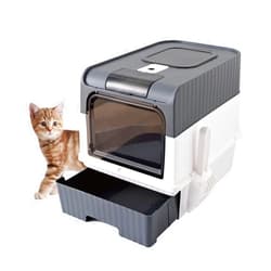 LCZLBRRD Enclosed Totally Cat Litter Box, Kitty Litter Box with Lid, Anti-Splashing Easy to Clean Drawer Type Tray, Premium Covered Kitten Litter Box, Front Entry Top Exit, 18.5x14.4x13.4 Inches