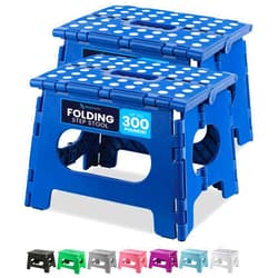 Handy Laundry Folding Lightweight Step Stool - Sturdy Enough to Support Adults and Safe Enough for Kids - Opens Easy with One Flip - Great for Kitchen, Bathroom or Bedroom (Blue | 2-Pack)