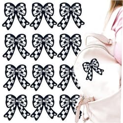 Ravlzors 12Pcs Bow Checkered Iron On Patches Black Embroidered Applique Western Punk Sew On Patch Applique Embellishments Funny Badge Appliques for Clothes Jeans Shirt Bags DIY Craft