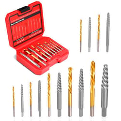 UYECOVE 14 Pieces Screw Extractor Set, 35# Cr-Mo & 6542 HSS Steel Cobalt Left Hand Drill Bits Set for Removing Stripped Screws and Broken Bolts Ez Out Screw Extractor Set Broken Bolt Extractor Kit