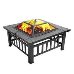 Kcelarec Multifunctional Fire Pit Table 32in Square Metal Firepit Stove Backyard Patio Garden Fireplace for Camping, Outdoor Heating, Bonfire and Picnic