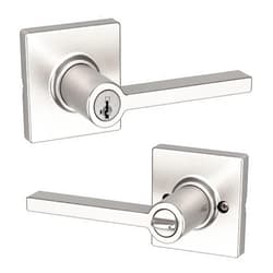 Kwikset Casey Entry Door Handle with Lock and Key, Secure Keyed Reversible Lever Exterior, For Front Entrance and Bedrooms, Satin Nickel , Pick Resistant Smartkey Rekey Security and Microban