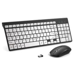 JOYACCESS J JOYACCESS Wireless Keyboard Mouse, Full Size and Slim 2.4G Wireless Keyboard with Numeric Keyboard,Quiet and Durable Clicks for Laptop/Desktop/Tablet/Mac-Matte Black Silver