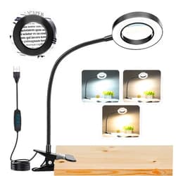 NZQXJXZ 10X Magnifying Glass with Light, Clip on Mganifier with Light, 48 LED Desk Magnifying Glass wtih Clamp, 3 Modes Dimmable Magnifying LED Lamps for Bed Work Crafts DIY Repair